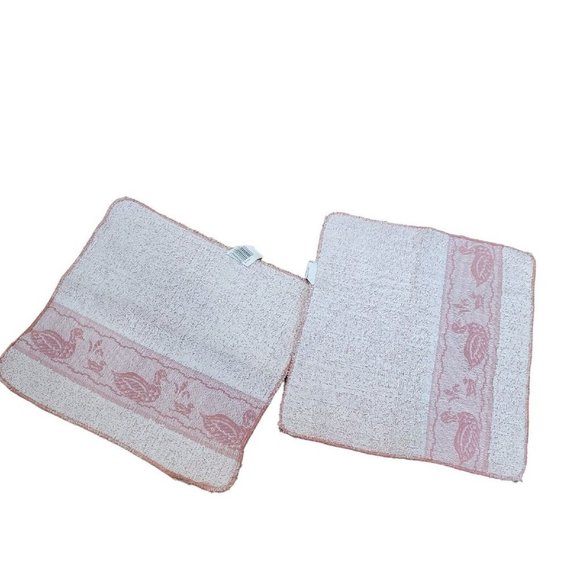 Vintage 80s Cannon Mill Pond Pink Duck Towel Set 4 Pcs USA 2 Towels Wash Cloths - Picture 4 of 14